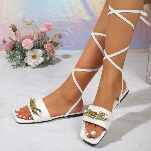 Women's Fashion Chain Strap Large Size Flat Bottom Sandals