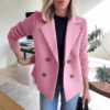 Double Breasted Lapel Jacket Fashion Knitted Sleeves Splicing Design Coat Outerwear Women's Clothing - Image 9