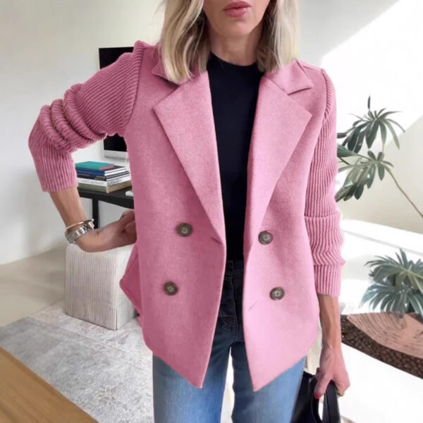 Double Breasted Lapel Jacket Fashion Knitted Sleeves Splicing Design Coat Outerwear Women's Clothing - Image 9