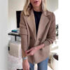 Double Breasted Lapel Jacket Fashion Knitted Sleeves Splicing Design Coat Outerwear Women's Clothing - Image 8