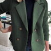 Double Breasted Lapel Jacket Fashion Knitted Sleeves Splicing Design Coat Outerwear Women's Clothing - Image 5