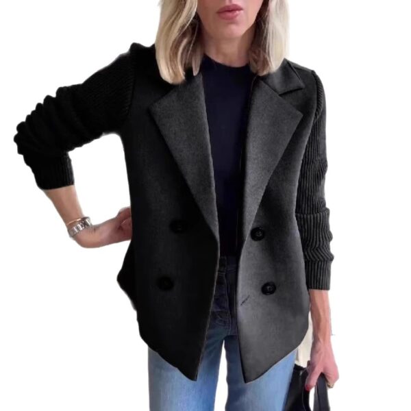 Double Breasted Lapel Jacket Fashion Knitted Sleeves Splicing Design Coat Outerwear Women's Clothing - Image 7
