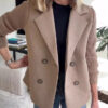 Double Breasted Lapel Jacket Fashion Knitted Sleeves Splicing Design Coat Outerwear Women's Clothing - Image 4