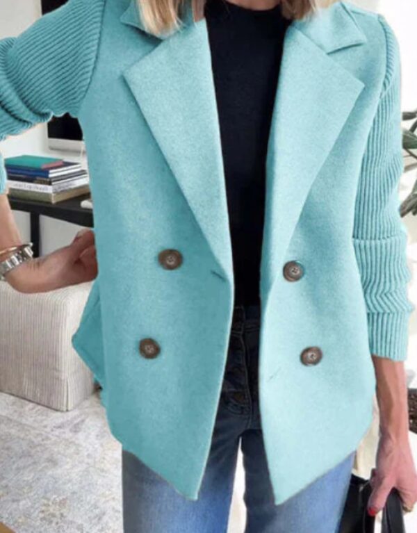 Double Breasted Lapel Jacket Fashion Knitted Sleeves Splicing Design Coat Outerwear Women's Clothing - Image 10