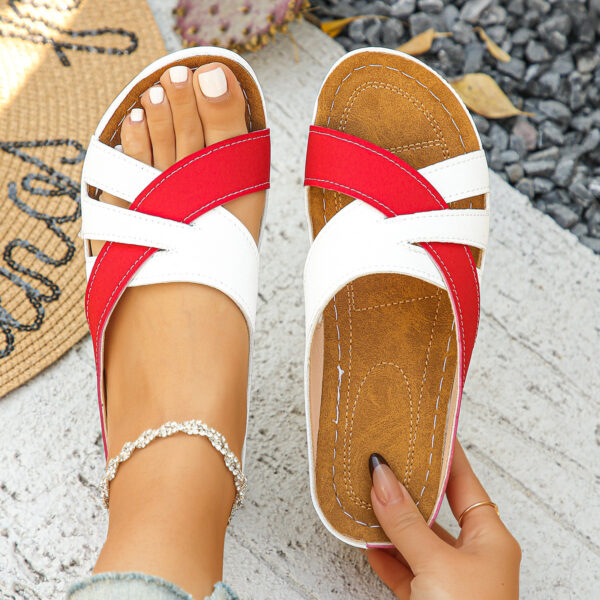 Color Matching One-word Women's Fashion Platform Wedge Slippers - Image 4